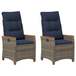 Chaise de jardin inclinable 2 pcs Gris et bleu marine polyrotin 646333646333