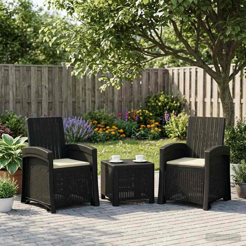 Chaise de jardin inclinable imitant le rotin 2 pcs PP 646336646336