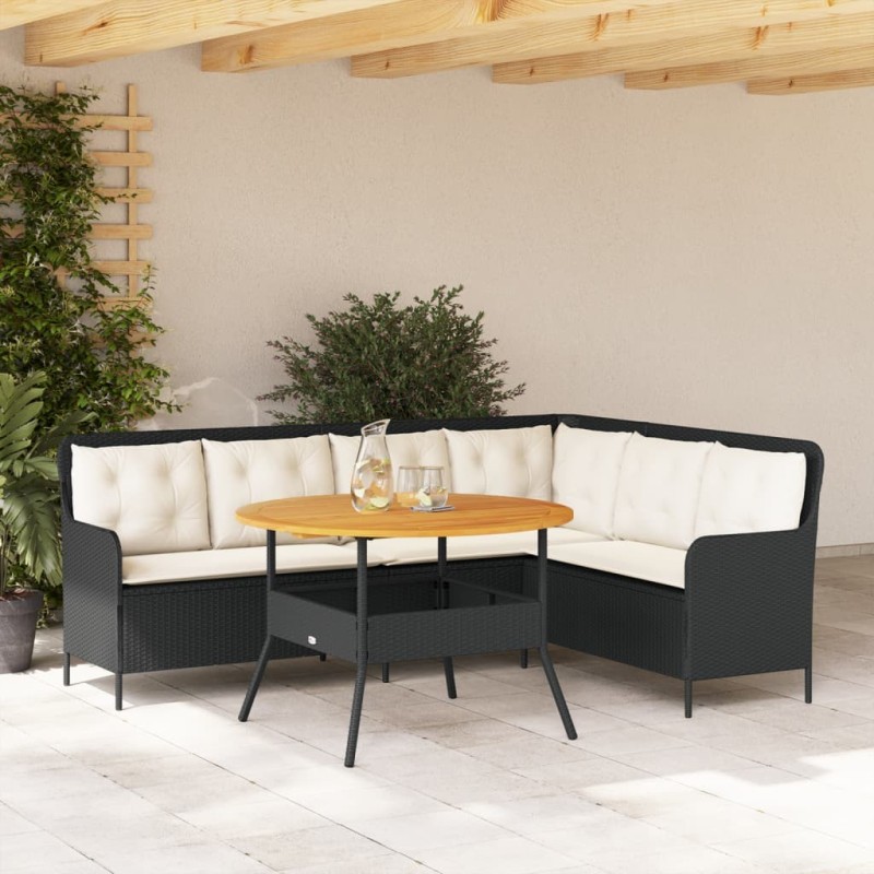 Canapés de jardin 2 pcs avec coussins Noir Résine tressée 646365646365