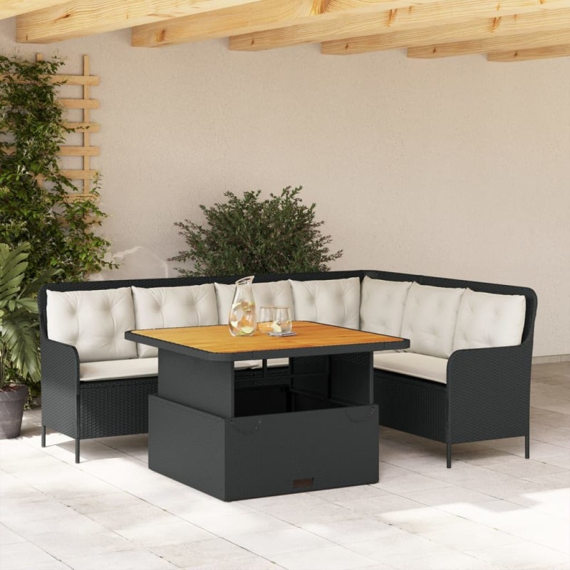 Canapés de jardin 2 pcs avec coussins Noir Résine tressée 646374646374