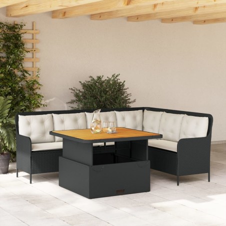 Canapés de jardin 2 pcs avec coussins Noir Résine tressée 646374646374