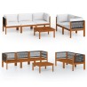 Salon de jardin 6 pièces avec coussins, bois d'acacia crème et corde 646385646385