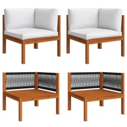 Salon de jardin 6 pièces avec coussins, bois d'acacia crème et corde 646385646385