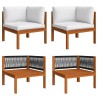 Salon de jardin 6 pièces avec coussins, bois d'acacia crème et corde 646385646385