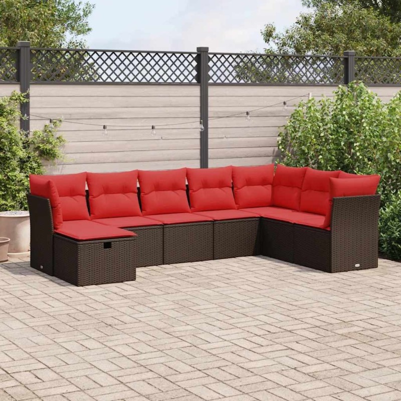 Salon de jardin 8 pcs avec coussins marron résine tressée 646386646386