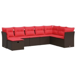 Salon de jardin 8 pcs avec coussins marron résine tressée 646386646386