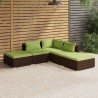 Salon de jardin 5 pcs avec coussins résine tressée marron 646388646388