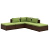 Salon de jardin 5 pcs avec coussins résine tressée marron 646388646388