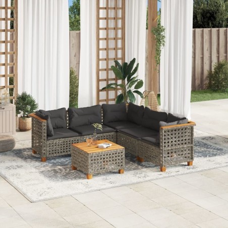 Salon de jardin 6 pcs avec coussins gris résine tressée 646389646389
