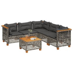 Salon de jardin 6 pcs avec coussins gris résine tressée 646389646389