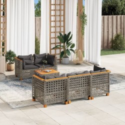 Salon de jardin 6 pcs avec coussins gris résine tressée 646390646390