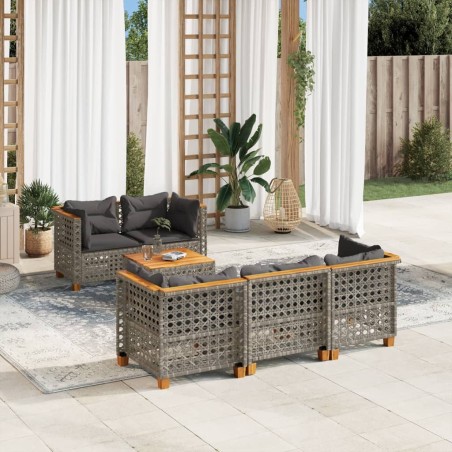 Salon de jardin 6 pcs avec coussins gris résine tressée 646390646390