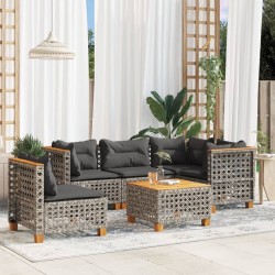 Salon de jardin 6 pcs avec coussins gris résine tressée 646391646391