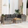 Salon de jardin 6 pcs avec coussins gris résine tressée 646391646391