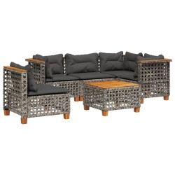 Salon de jardin 6 pcs avec coussins gris résine tressée 646391646391
