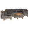 Salon de jardin 6 pcs avec coussins gris résine tressée 646391646391