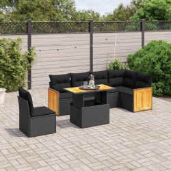 Salon de jardin 7 pcs avec coussins noir résine tressée 646392646392
