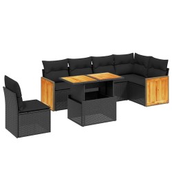 Salon de jardin 7 pcs avec coussins noir résine tressée 646392646392