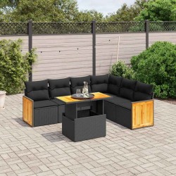 Salon de jardin 7 pcs avec coussins noir résine tressée 646396646396