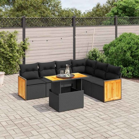 Salon de jardin 7 pcs avec coussins noir résine tressée 646396646396