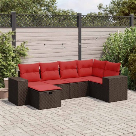 Salon de jardin avec coussins 6 pcs marron résine tressée 646397646397
