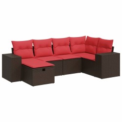 Salon de jardin avec coussins 6 pcs marron résine tressée 646397646397