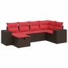 Salon de jardin avec coussins 6 pcs marron résine tressée 646397646397