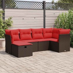 Salon de jardin avec coussins 6 pcs marron résine tressée 646399646399