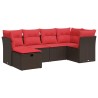 Salon de jardin avec coussins 6 pcs marron résine tressée 646399646399