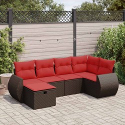 Salon de jardin avec coussins 6 pcs marron résine tressée 646400646400