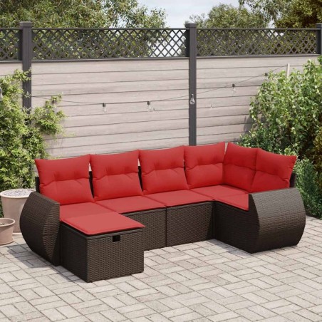 Salon de jardin avec coussins 6 pcs marron résine tressée 646400646400
