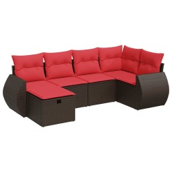 Salon de jardin avec coussins 6 pcs marron résine tressée 646400646400