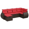 Salon de jardin avec coussins 6 pcs marron résine tressée 646400646400