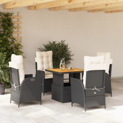 Ensemble à manger de jardin coussins 5pcs Noir Résine tressée 646404646404