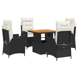 Ensemble à manger de jardin coussins 5pcs Noir Résine tressée 646404646404
