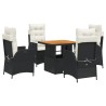 Ensemble à manger de jardin coussins 5pcs Noir Résine tressée 646404646404