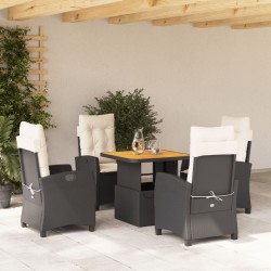 Ensemble à manger de jardin coussins 5pcs Noir Résine tressée 646406646406