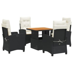 Ensemble à manger de jardin coussins 5pcs Noir Résine tressée 646406646406