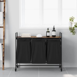 Panier à linge à 3 compartiments avec roulettes chêne fumé 646407646407