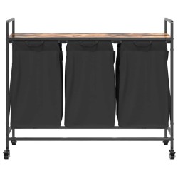 Panier à linge à 3 compartiments avec roulettes chêne fumé 646407646407