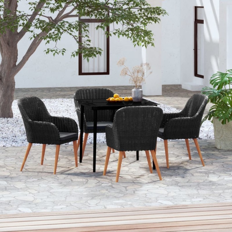 Ensemble à manger de jardin avec coussins 5 pcs Noir 646409646409