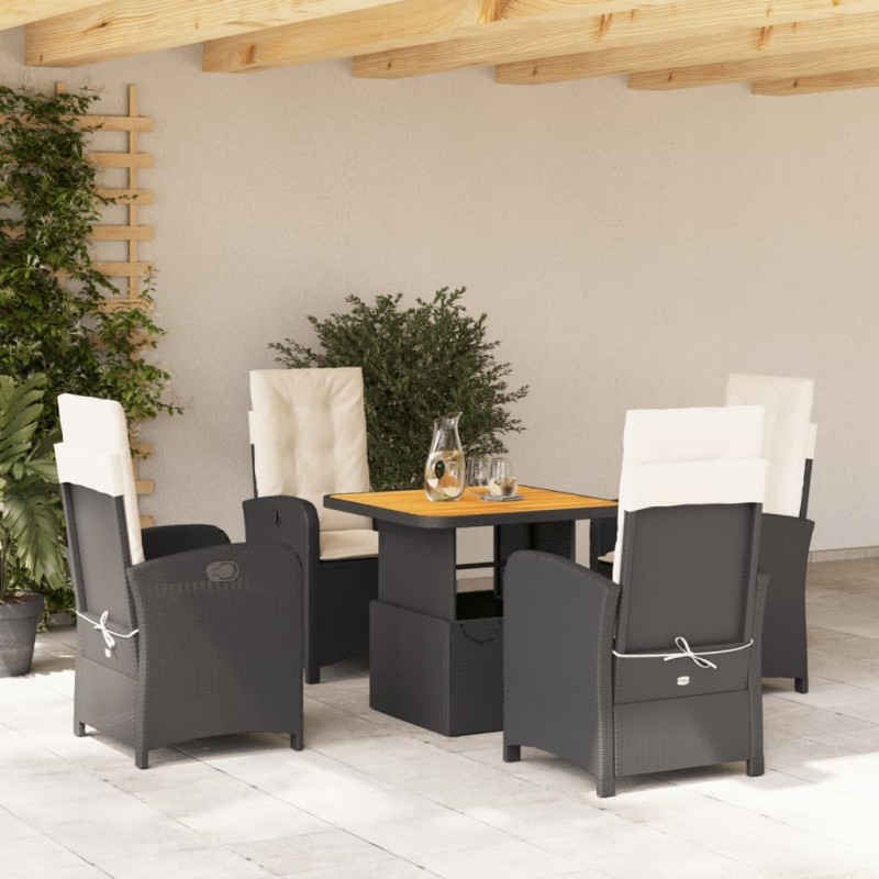 Ensemble à manger de jardin coussins 5pcs Noir Résine tressée 646412646412