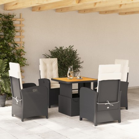 Ensemble à manger de jardin coussins 5pcs Noir Résine tressée 646412646412