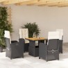 Ensemble à manger de jardin coussins 5pcs Noir Résine tressée 646412646412