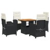 Ensemble à manger de jardin coussins 5pcs Noir Résine tressée 646412646412