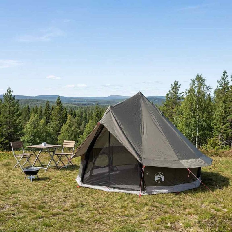 Tente Tipi Marron Gris 250 x 250 cm Polyester et Acier 646414646414