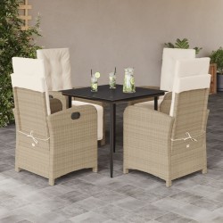 Ensemble à manger de jardin avec coussins 5pcs Beige poly rotin 646416646416