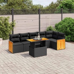 Salon de jardin 7 pcs avec coussins noir résine tressée 646421646421
