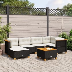 Salon de jardin 7 pcs avec coussins noir résine tressée 646422646422