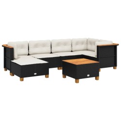 Salon de jardin 7 pcs avec coussins noir résine tressée 646422646422